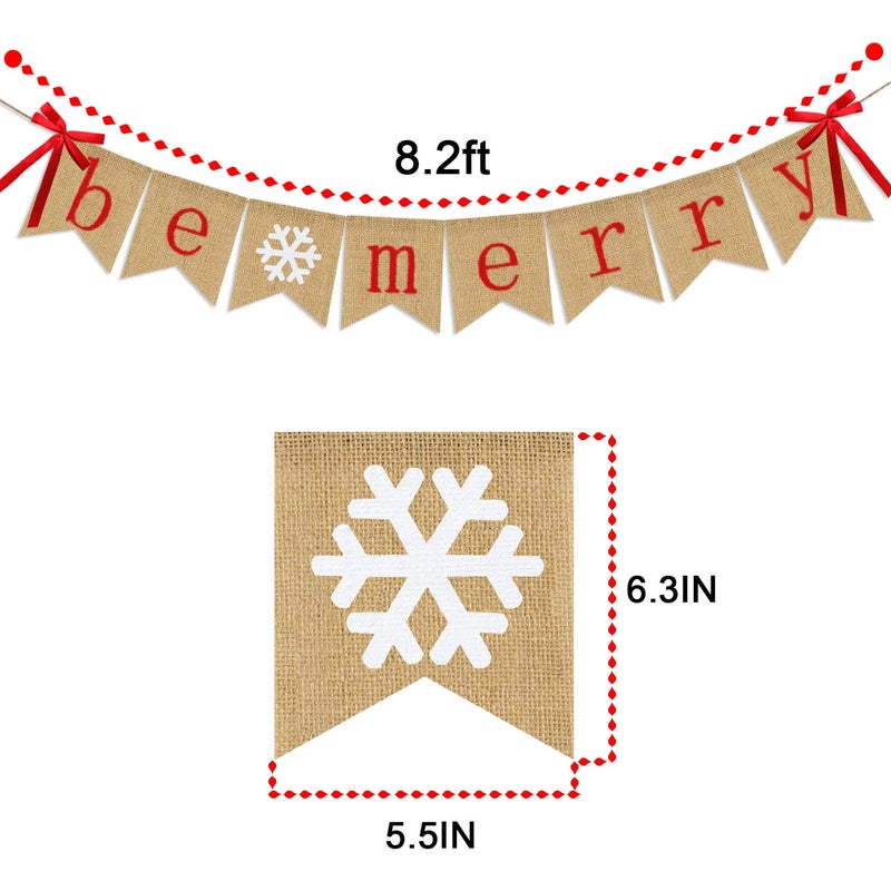 Partyprops Be Merry Burlap Banner | Christmas Banner with Snowflake Sign | Christmas Decoration | Rustic Christmas Decor for Mantle Fireplace Xmas Party Holiday Supplies Decoration | Outdoor Indoor Hanging Decor - Image 3